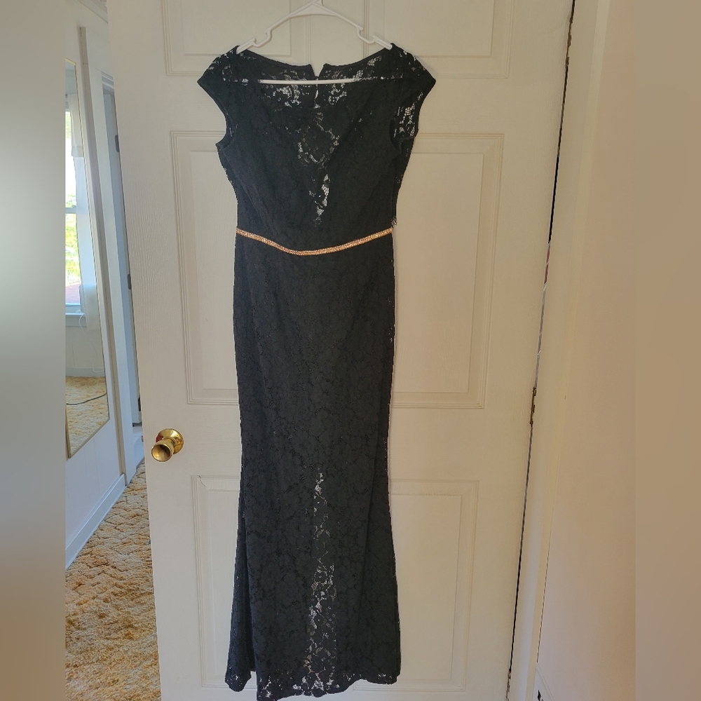 Soieblu Black Lace Full Length Open-Back Dress